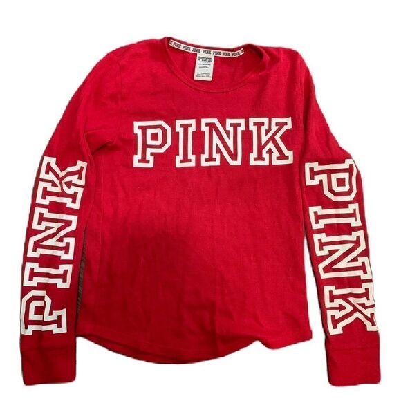 PINK Victoria's Secret Tops - Pink Victoria Secret Size Small Red and White Waffle Knitted Long Sleeve Top